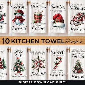 Funny Christmas Kitchen Towel Sublimation Designs, Kitchen Towel PNG Design, Cute Christmas Kitchen Tea Towel, Dish Towel for Christmas