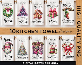 Christmas Kitchen Towel Sublimation Designs, Kitchen Towel PNG Design, Dish Towel for Christmas, Cute Christmas Kitchen Tea Towel png