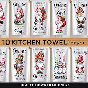Cute Christmas Gnome Kitchen Towel Sublimation Design, Funny Dish Towel PNG, Christmas Kitchen Towel PNG Designs, Cute Gnome Tea Towel