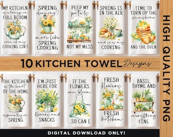 Floral Spring Kitchen Towel Sublimation Designs, Kitchen Quote Tea Towel PNG Design, Funny Spring Kitchen Towel, Cooking & Baking Home Decor