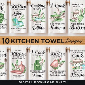Funny Kitchen Towel Sublimation Bundle PNG | Kitchen Towels PNG Design | Kitchen Sayings PNG | Kitchen & Dining Decor | Digital Download