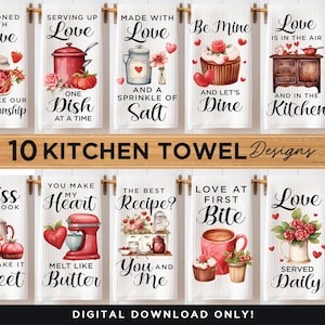 Valentine Kitchen Hand Towel Apron Sublimation Bundle PNG Designs | Love is in the Air PNG | Love Home Decor | DIY Gift Digital Download