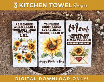 Funny Mom Kitchen Towel Sublimation Design, Fun Mother's Day Kitchen Towel Sublimation Bundle, Sarcastic Mom Kitchen Towel Png Design