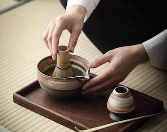 Juego de regalo de cuenco para matcha: juego de regalo de cerámica de color Saturno Cuenco para matcha, batidor de bambú, soporte para batidor y cuchara