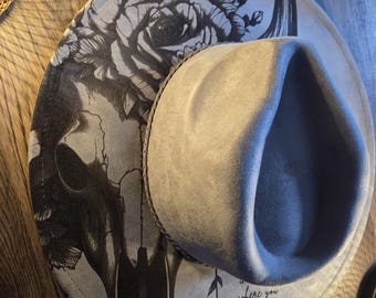 Skully Cow Skull Floral Finished Cowboy Hat & Band