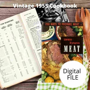 Afdrukbare Instant Ephemera Digitale download van het hele vintage kookboek uit 1955 - 250 manieren om vlees te bereiden door Ruth Berolzheimer Culinary Arts