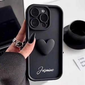 Gepersonaliseerde iPhone-hoesje naam hart vloeibaar siliconen voor iPhone 16, 15, 14, 13 Pro Max 15 Plus – cadeau bruidsmeisjes – monogram cadeau voor haar