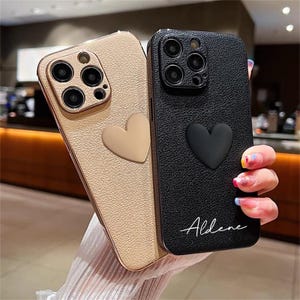 Coque de portable personnalisée en cuir pour iPhone 16 15 14 13 Pro Initiales personnalisées pour téléphone portable Idée cadeau pour elle Coque personnalisée cadeau de Noël