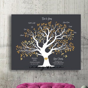 50th anniversary Gift for parents family tree Family sign for grandma for Grandparents gifts 30th anniversary gift 40th anniversary gifts Charcoal