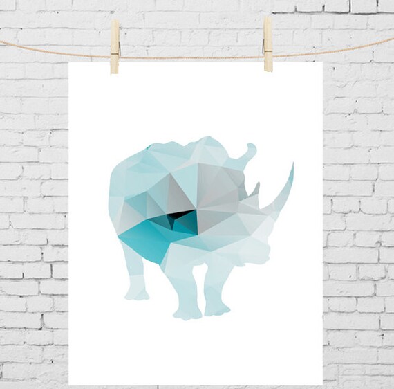 Items similar to Geometric Rhino Print, Rhinoceros wall art, unique