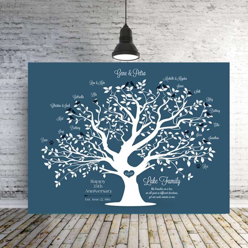 Custom 60th Wedding Anniversary Gift For Pas Bird Tree With Family Names Paw Print Dog Lover Special Year
