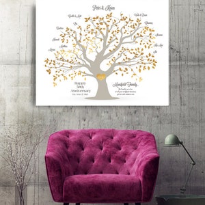 Custom 50th anniversary gift Family Tree Gift for parents gift for grandparents Above couch wall decor kids names in tree one of a kind gift image 7
