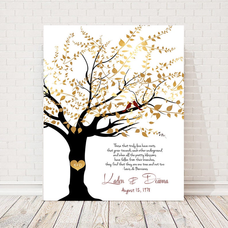 50th GOLDEN Anniversary print 50th Anniversary Gift for parents wedding gift parents gift for parents from kids canvas print custom quote White +Ruby Birds