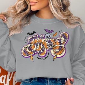 Spooky Mama Tie Dye Halloween Sweatshirt, Trendy Mom Ghost Pumpkins Bat Skull Graphic Jumper, Fall Season Gift for Her