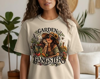 ガーデンギャングスターTシャツ、面白い庭師へのギフト、コテージコア植物愛好家トップス、ボヘミアンホームステッド女性用アパレル、自然愛好家グラフィックTシャツ