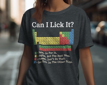 周期表を舐めてもいいですか？Tシャツ、面白い科学Tシャツ、化学教師へのギフト、科学好きTシャツ、オタクユーモアTシャツ