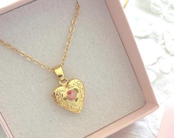 Gold Heart Mini Photo Locket With Rose