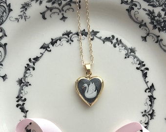 Midnight Swan Heart Locket Necklaces
