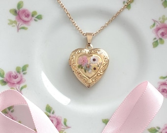 Handmade Boho Flower Garden Heart Locket Necklace