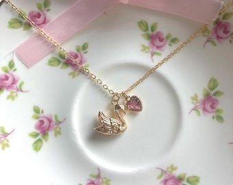 Swan and Heart Charm Necklaces