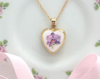 Orchid Flower Heart Locket Necklace