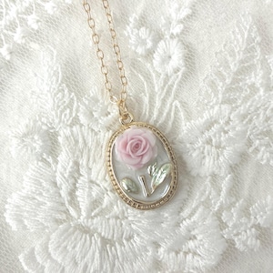 Pink Rose Flower Pendant Necklace