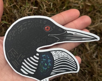 Pegatina troquelada de vinilo mate de colimbo común / Regalo para amantes de las aves / Amante de la vida silvestre / Aves acuáticas, aves buceadoras / Regalo de observación de aves / Arte original