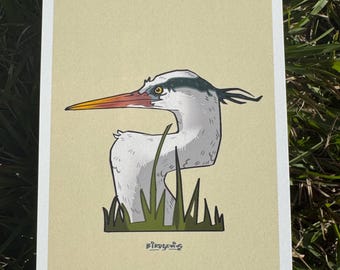 Impresión Giclée de garza azul grande de 5x7 / Regalo para amantes de las aves / Amante de la vida silvestre / Regalo para la observación de aves