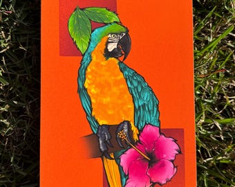 Impresión Giclée de guacamayo azul y dorado de 6x9 / Regalo para amantes de las aves / Amante de los loros / Regalo para la observación de aves