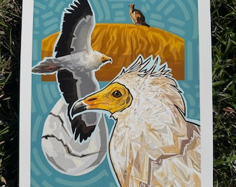 Impresión giclée de buitre egipcio / Regalo para amantes de las aves / Amante de los buitres / Rapaz, ave rapaz, regalo de observación de aves / Arte original