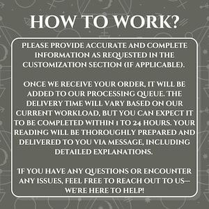 May include: A text-based image with instructions on how to work with a service. The text explains that orders will be processed and completed within 1 to 24 hours. It also encourages customers to reach out with any questions.