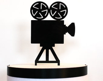 Movie Camera Cake Topper, Black Acrylic, Hollywood Wedding