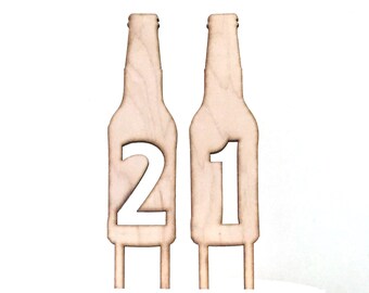 Beer Bottle Number Cake Toppers, 21st Birthday Cake Topper, 40th cake topper, Beer Bottle, Wood cake topper,