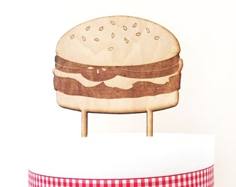 Hamburger Cake Topper, Burger Cake Topper, Birthday Cake Topper, Happy Birthday Cake Topper, wood cake topper, BBQ Cake