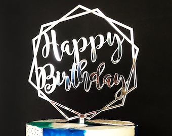 Happy Birthday cake topper, Birthday cake topper, Hexagon Birthday cake topper, Modern Cake Topper, Geometric cake topper