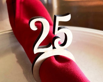 Number Wood Napkin Rings: Birthday, Anniversary Decor
