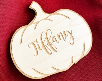 Pumpkin Wood Engraved Place Cards, Thanksgiving Place Cards, Thanksgiving Escort Cards, Pumpkin place cards, Personalized place cards