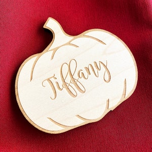 Pumpkin Wood Engraved Place Cards, Thanksgiving Place Cards, Thanksgiving Escort Cards, Pumpkin place cards, Personalized place cards image 1