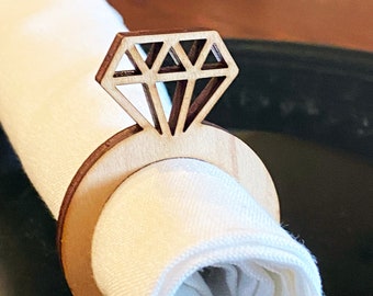 Diamond Ring Wood Napkin Rings, Diamond wood napkin ring, Bridal shower decor, Bridal shower tablescape, Set of 4, 8, 12,