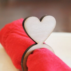 Heart Wood Napkin Rings, Valentine's Day, Laser Cut Set of 4, 8, 12 image 1