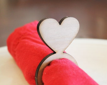 Heart Wood Napkin Rings, Valentine's Day, Laser Cut Set of 4, 8, 12
