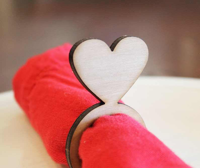 Heart Wood Napkin Rings, Valentine's Day, Laser Cut Set of 4, 8, 12 image 1