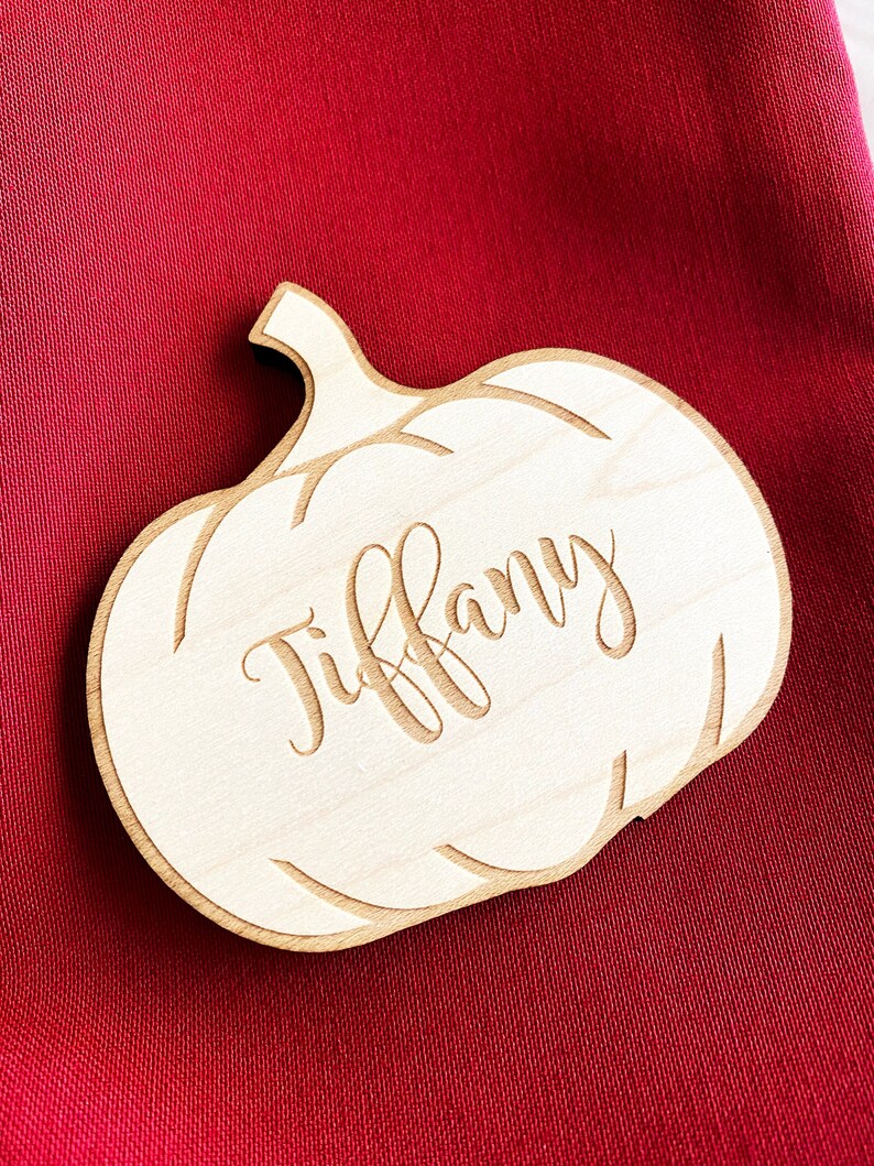 Pumpkin Wood Engraved Place Cards, Thanksgiving Place Cards, Thanksgiving Escort Cards, Pumpkin place cards, Personalized place cards image 1