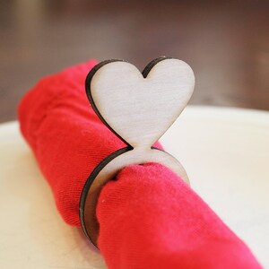 Heart Wood Napkin Rings, Valentine's Day, Laser Cut Set of 4, 8, 12 image 2