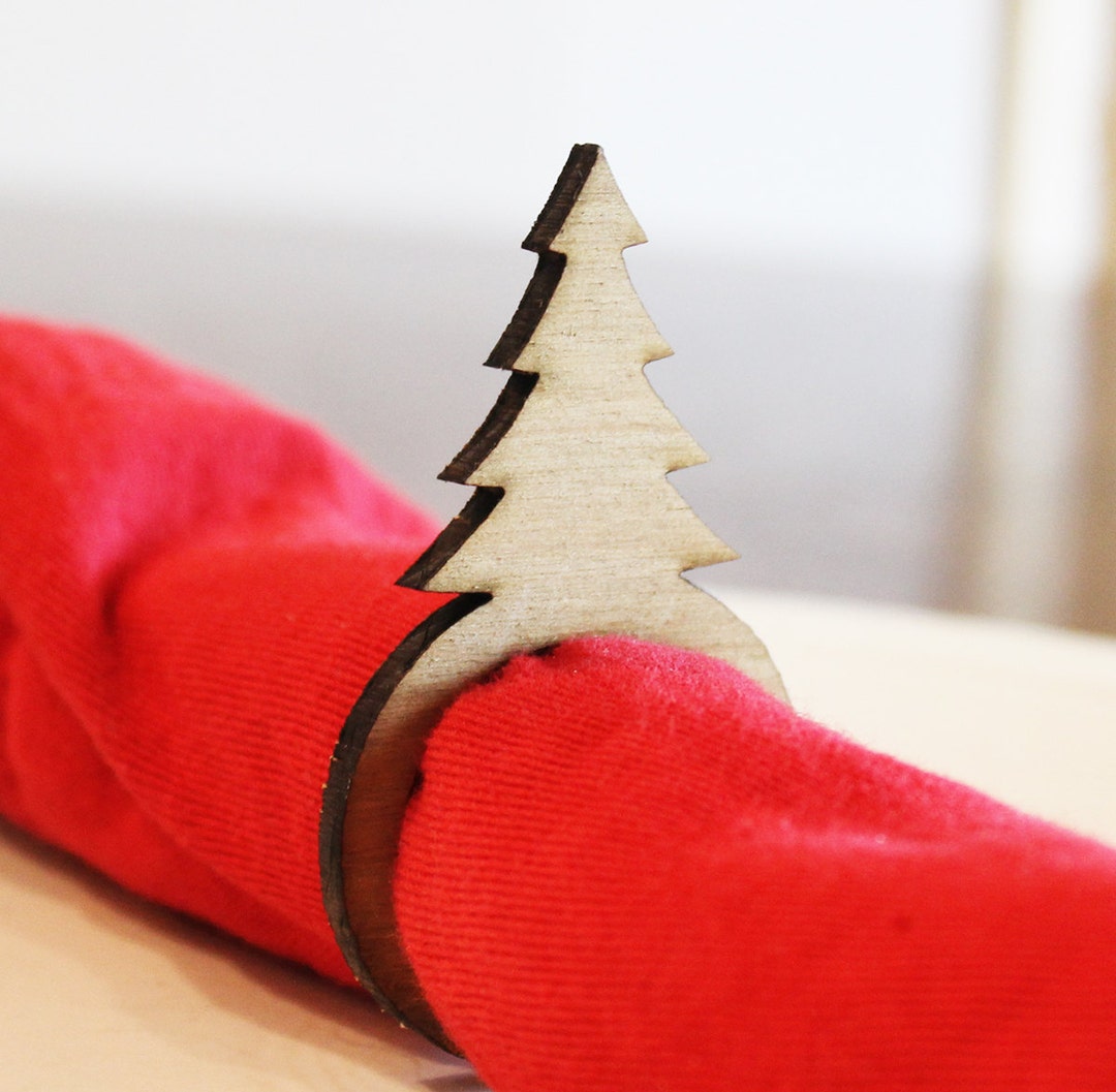 Christmas Tree Wood Napkin Rings, Holiday, Pine Tree, Laser Cut Set of