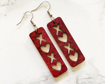 XOXO wood earrings, Valentine's Day earrings, wood earrings, light weight earrings,