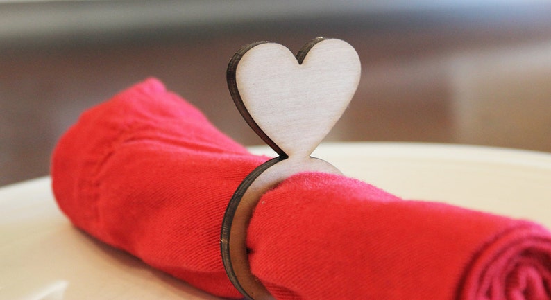 Heart Wood Napkin Rings, Valentine's Day, Laser Cut Set of 4, 8, 12 image 4