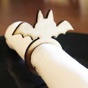 Bat Wood Napkin Rings, Halloween, Halloween Wedding, Laser Cut Set of 4, 8, 12 image 1