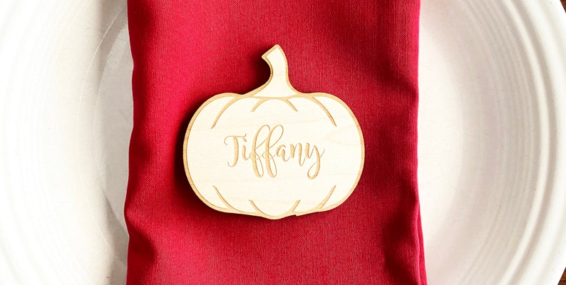 Pumpkin Wood Engraved Place Cards, Thanksgiving Place Cards, Thanksgiving Escort Cards, Pumpkin place cards, Personalized place cards image 2
