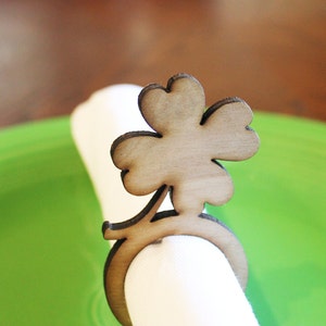 Shamrock Wood Napkin Rings, St. Patricks's Day, Laser Cut Set of 4, 6, 8, 12 image 2